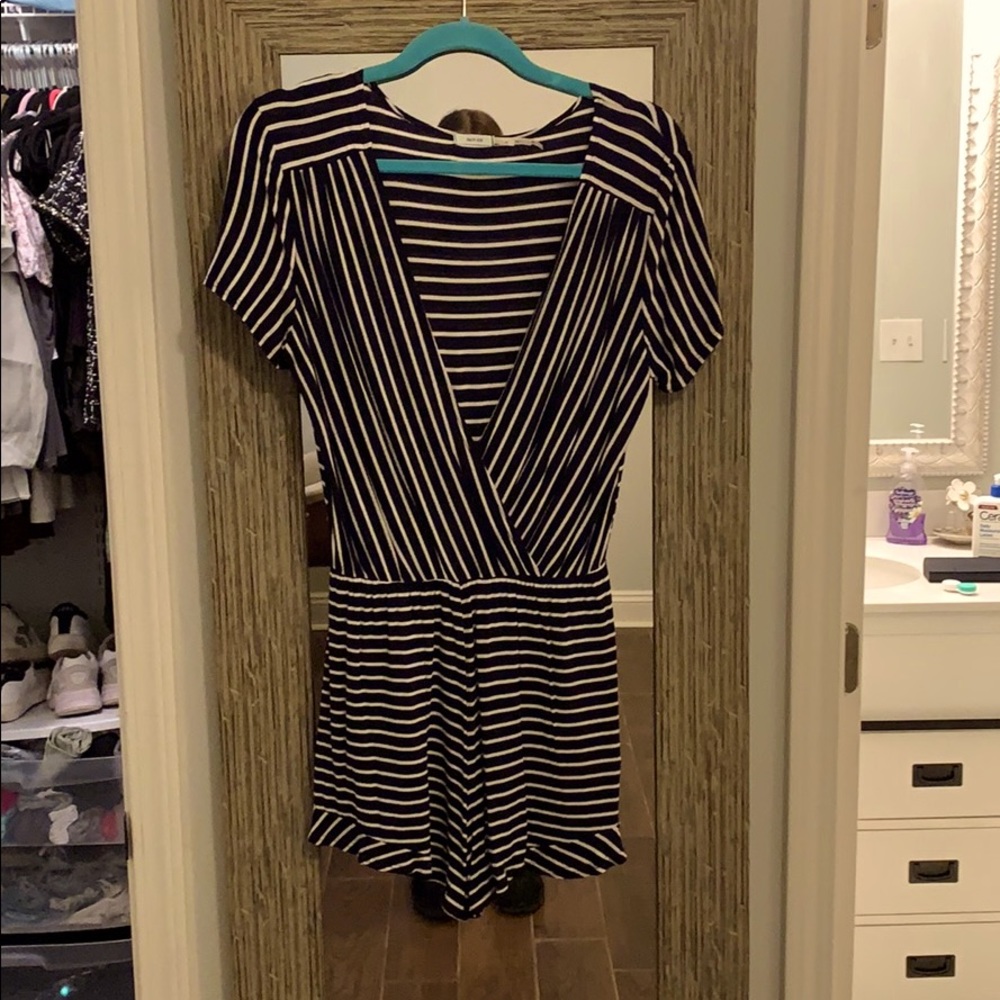 NAVY AND WHITE STRIPED ROMPER